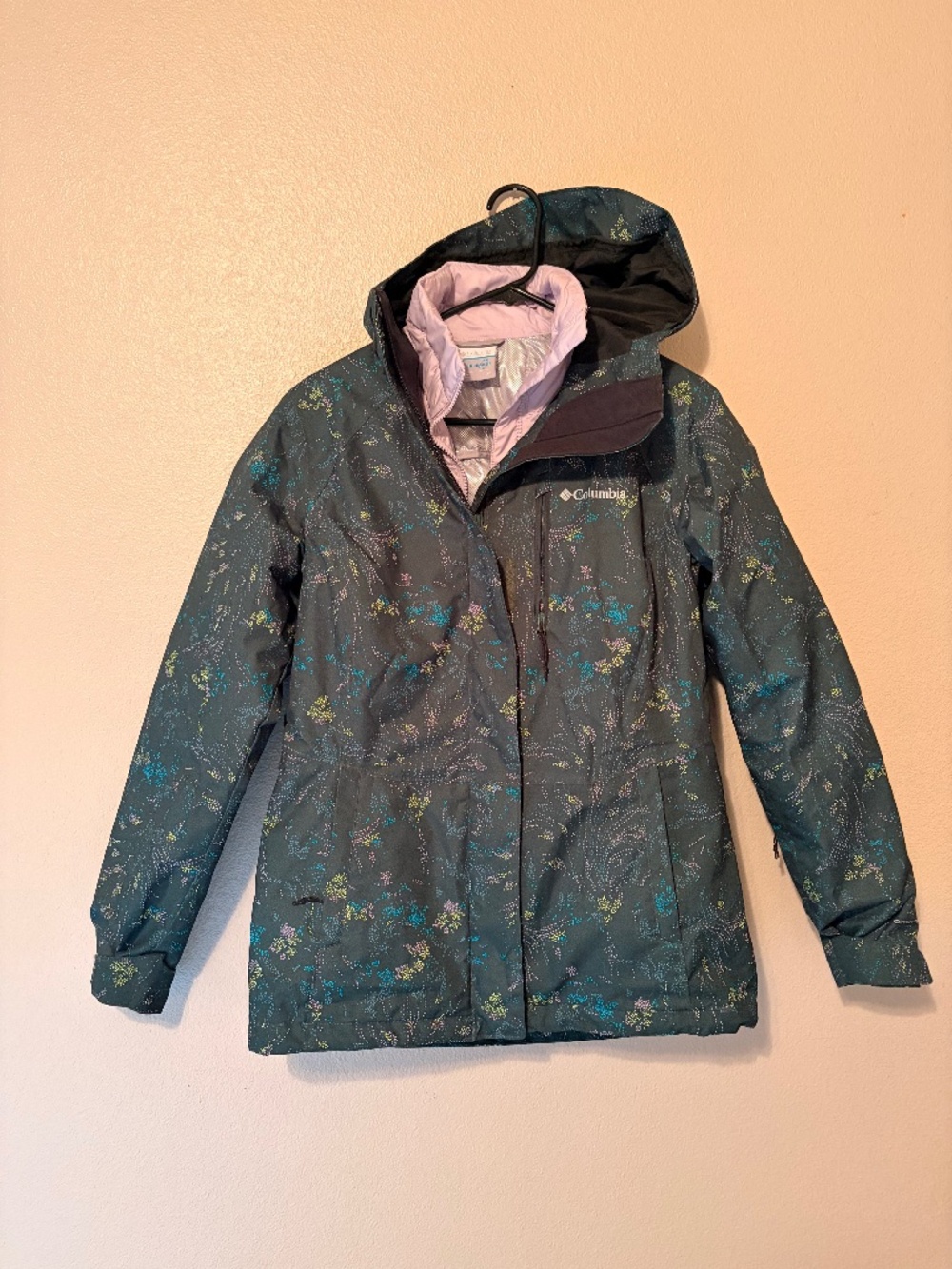 Green Floral Columbia Interchange Winter Ski Coat